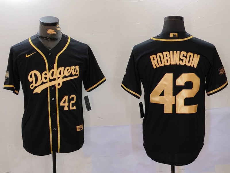 Men Los Angeles Dodgers #42 Robinson Black Game 2024 Nike MLB Jersey style 912